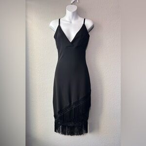 Black Dance In Paris Vintage Dress Gatsby Flapper Medium Fringed Hem Bodycon